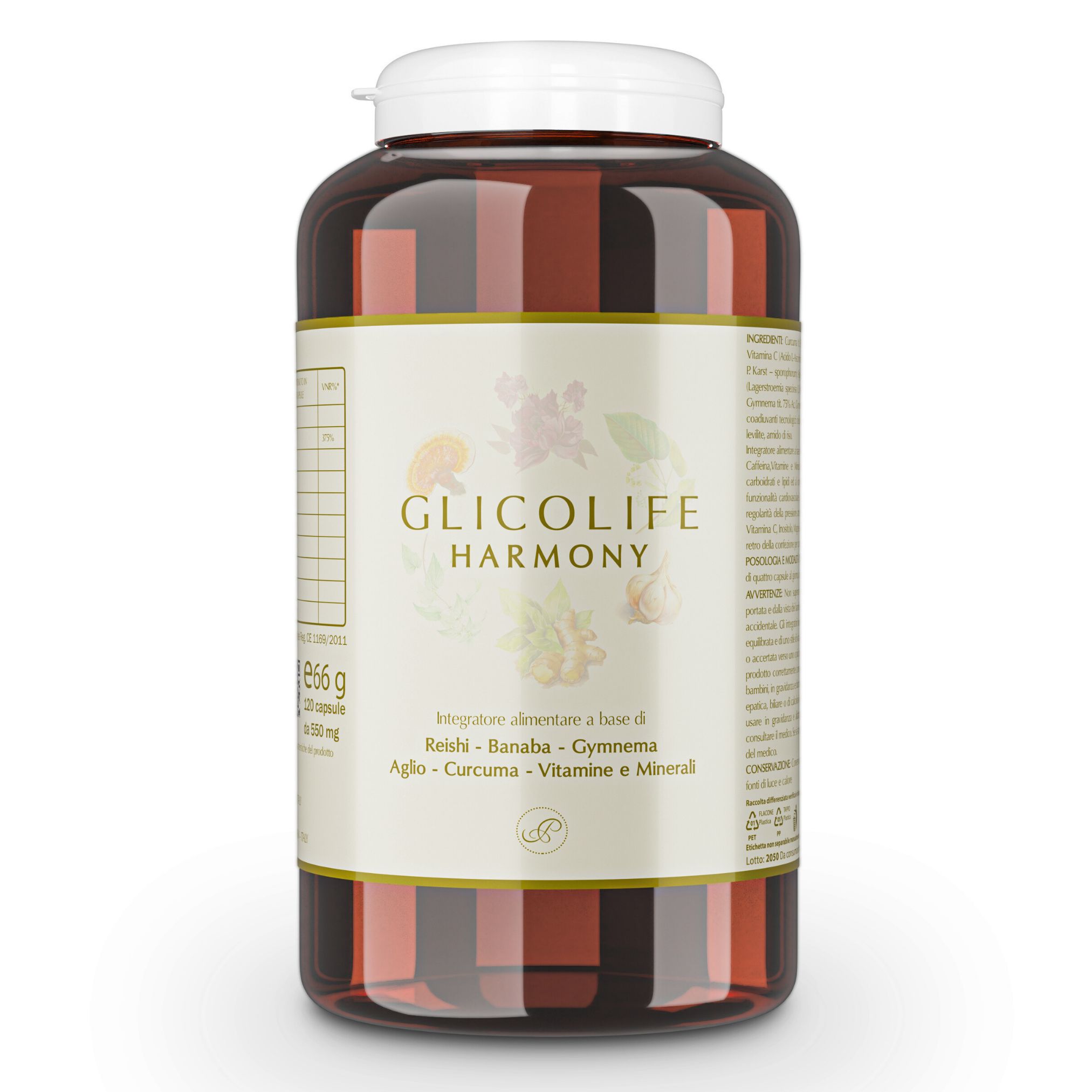 Principio-GlicoLife Harmony Glicemia Colesterolo, Benessere Metabolico, Gymnema Reishi Curcuma Cromo