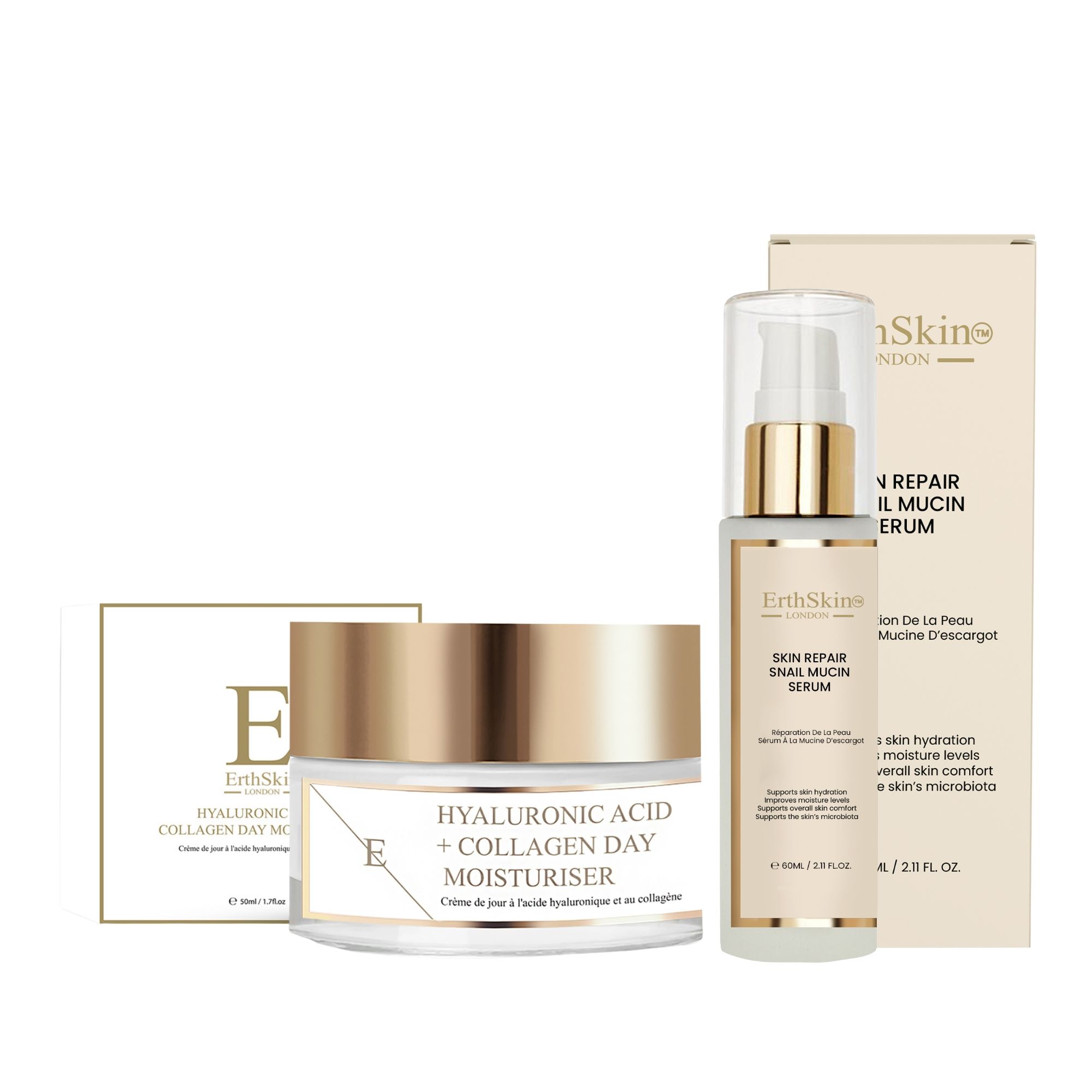 ErthSkin London Set con siero riparatore alla bava di lumaca e maschera al collagene