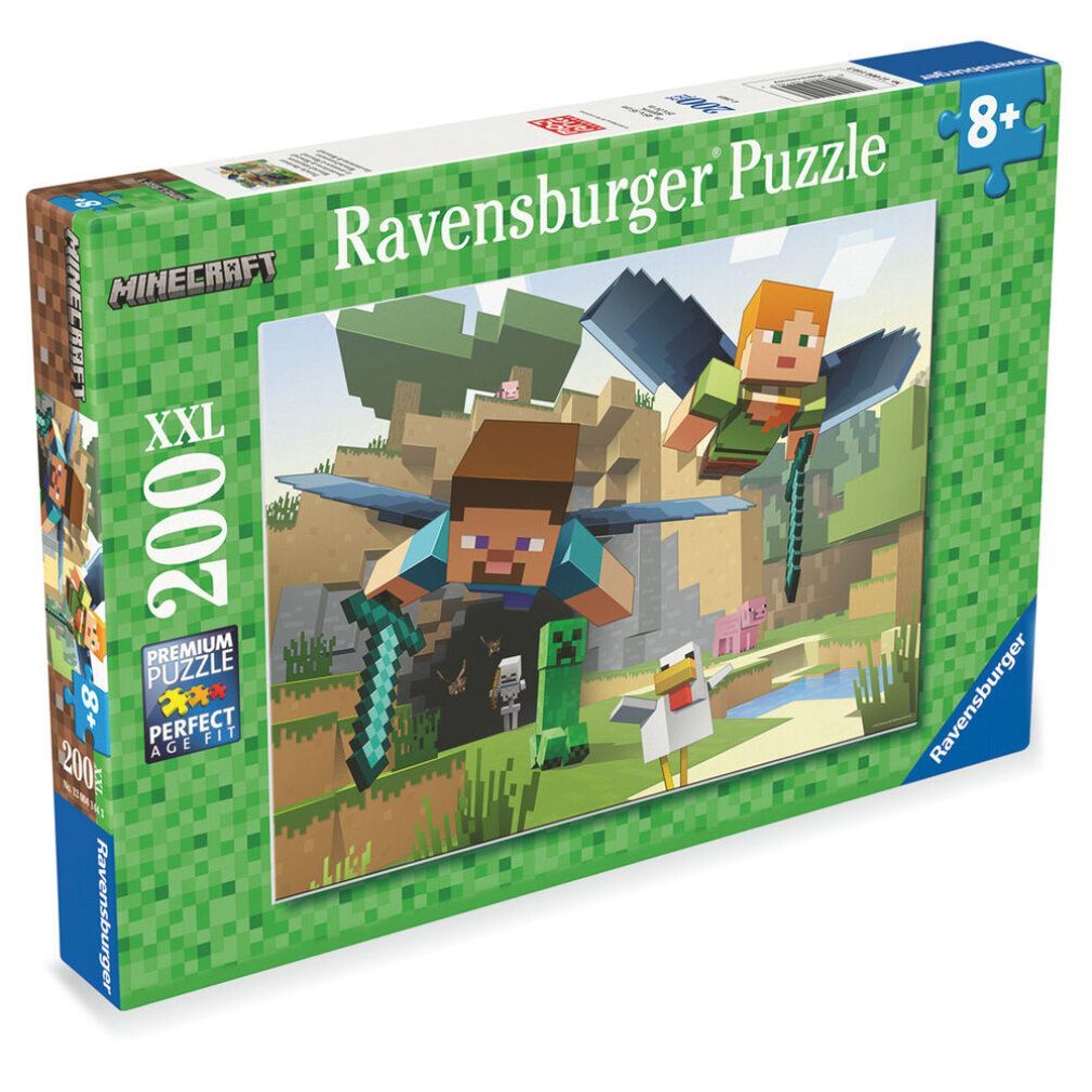 Confezione puzzle. Motivo Minecraft con personaggi. Puzzle Ravensburger, 200 pezzi, dagli 8 anni in su. Formato XXL.