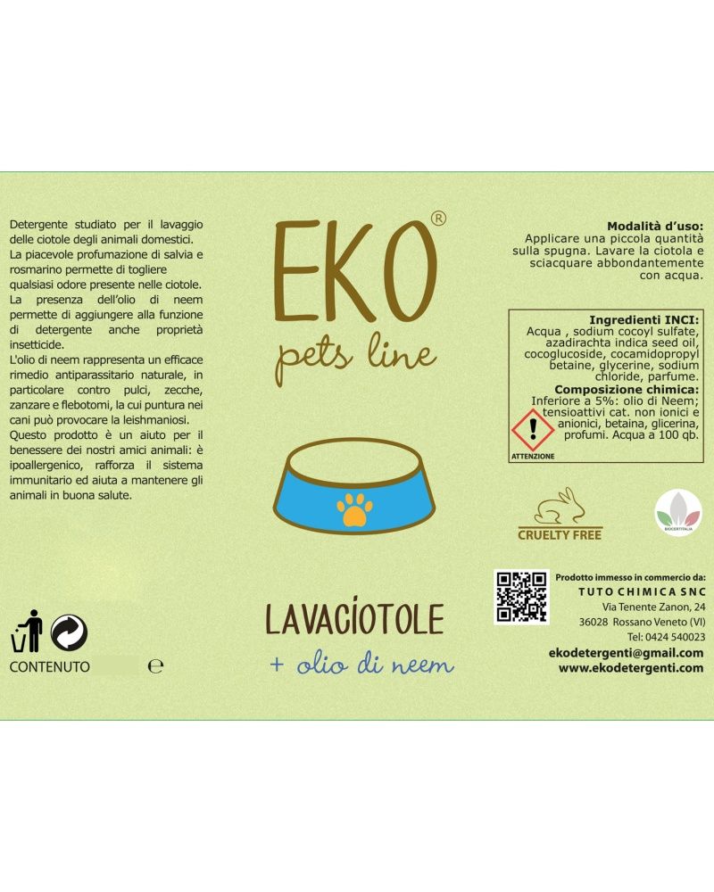 Eko Detergente lava ciotole arricchito all'olio di Neem Salvia e Rosmarino