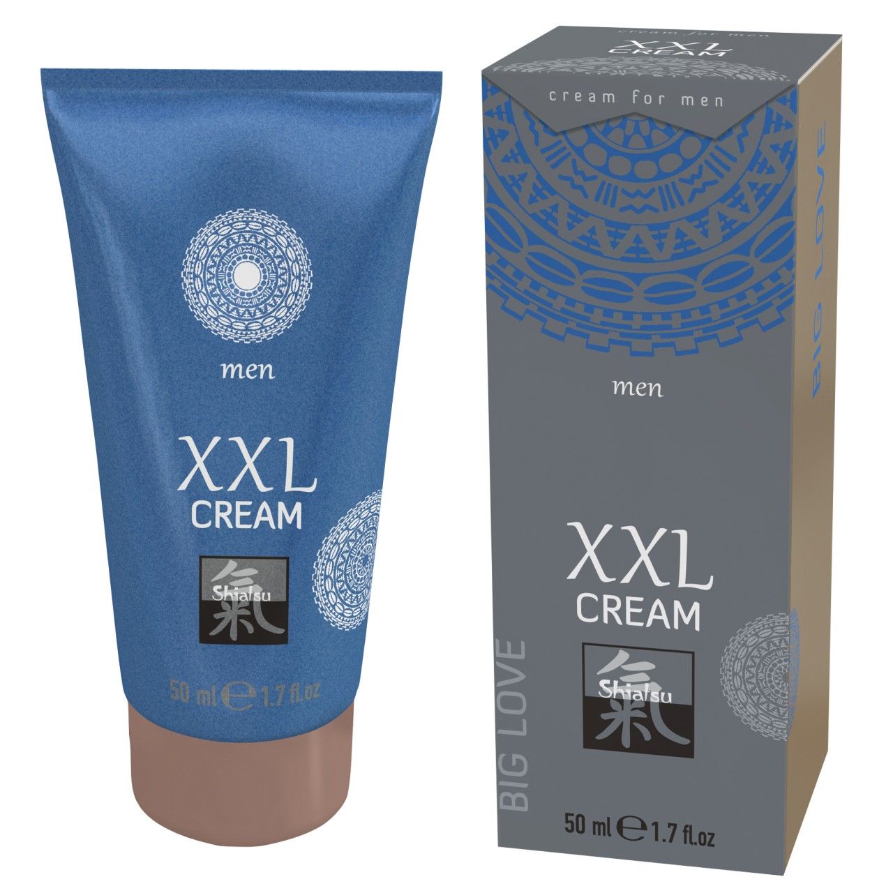 Shiatsu XXL Cream per uomo, tubo e scatola da 50 ml.