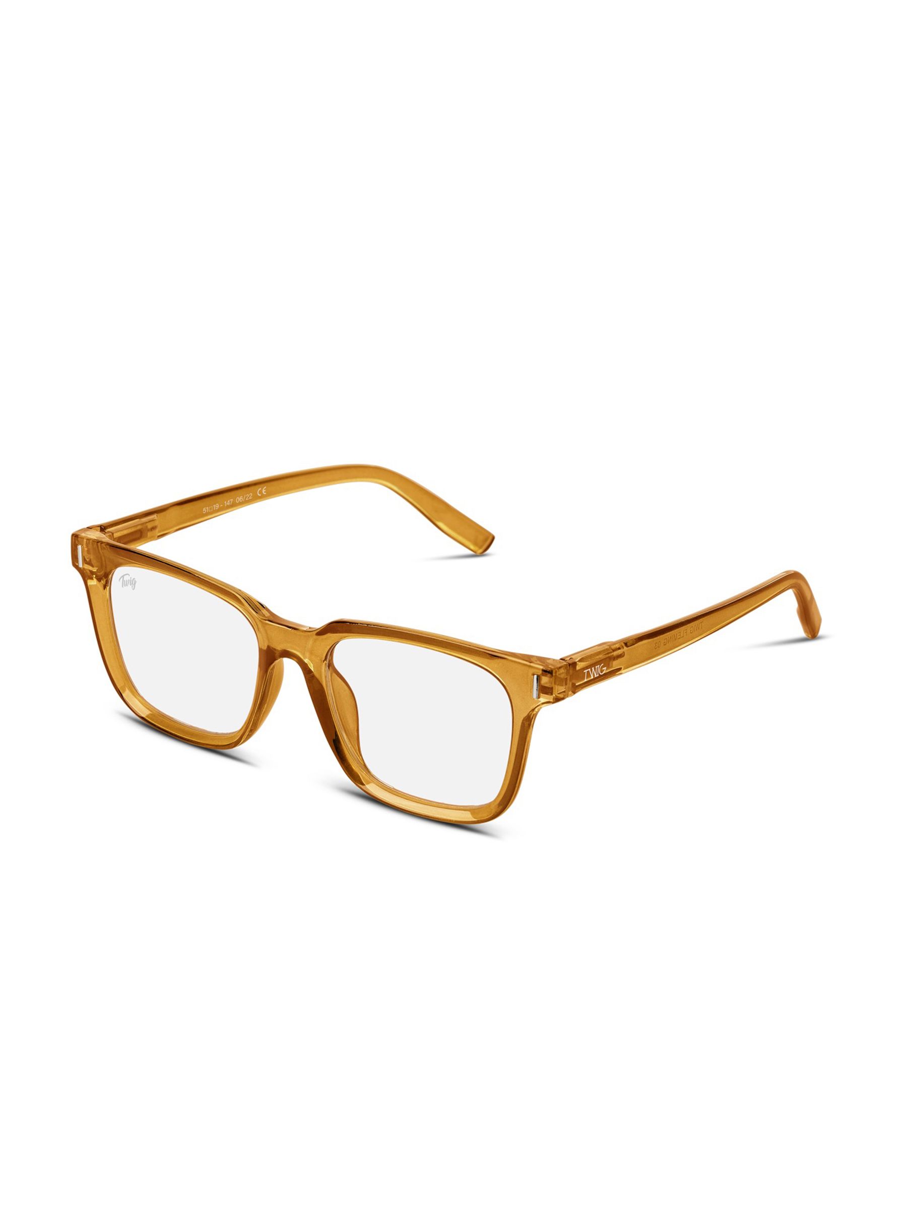 Occhiali Twig Honey Orange, forma rettangolare. Montatura trasparente, lenti chiare. Modello unisex.