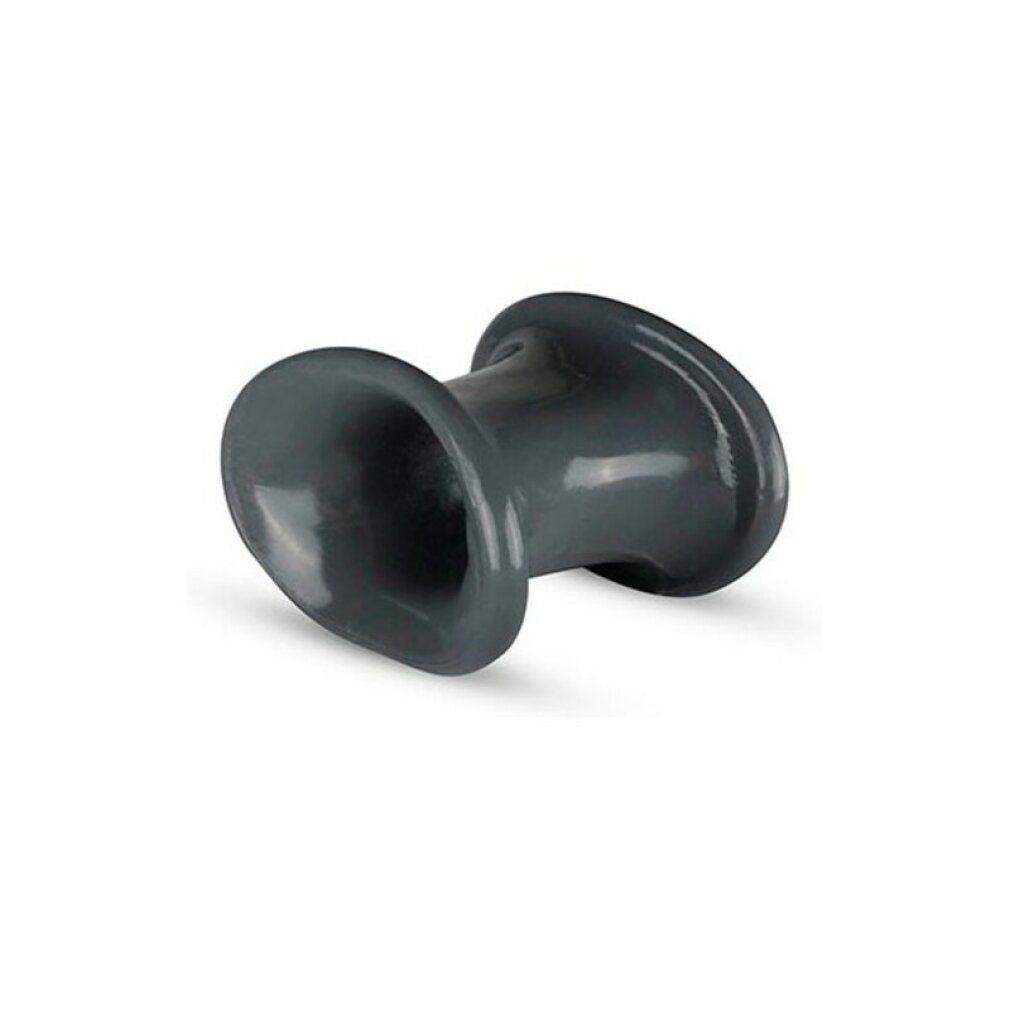 Allargatore per testicoli in silicone grigio scuro. Forma a clessidra con estremità arrotondate. Materiale: silicone.
