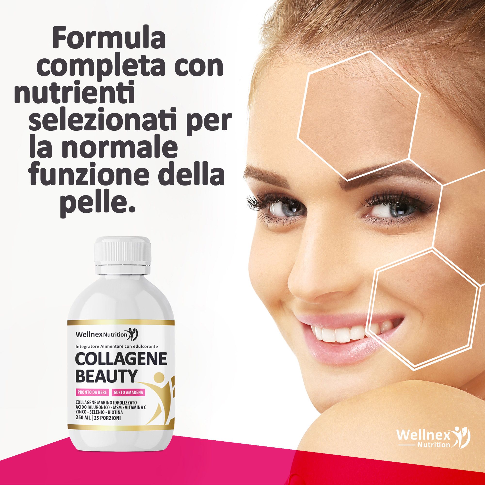 Wellnex Collagene da Bere Shot a Base Di Collagene Marino e Acido Ialuronico - Pelle Unghie Capelli