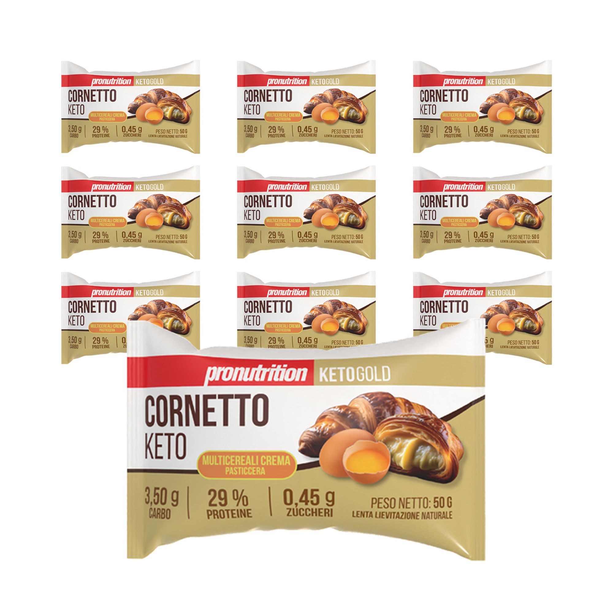 Pronutrition Cornetto keto - 10 pezzi 50 gr - Crema pasticcera - Senza zuccheri - Basso carboidrati