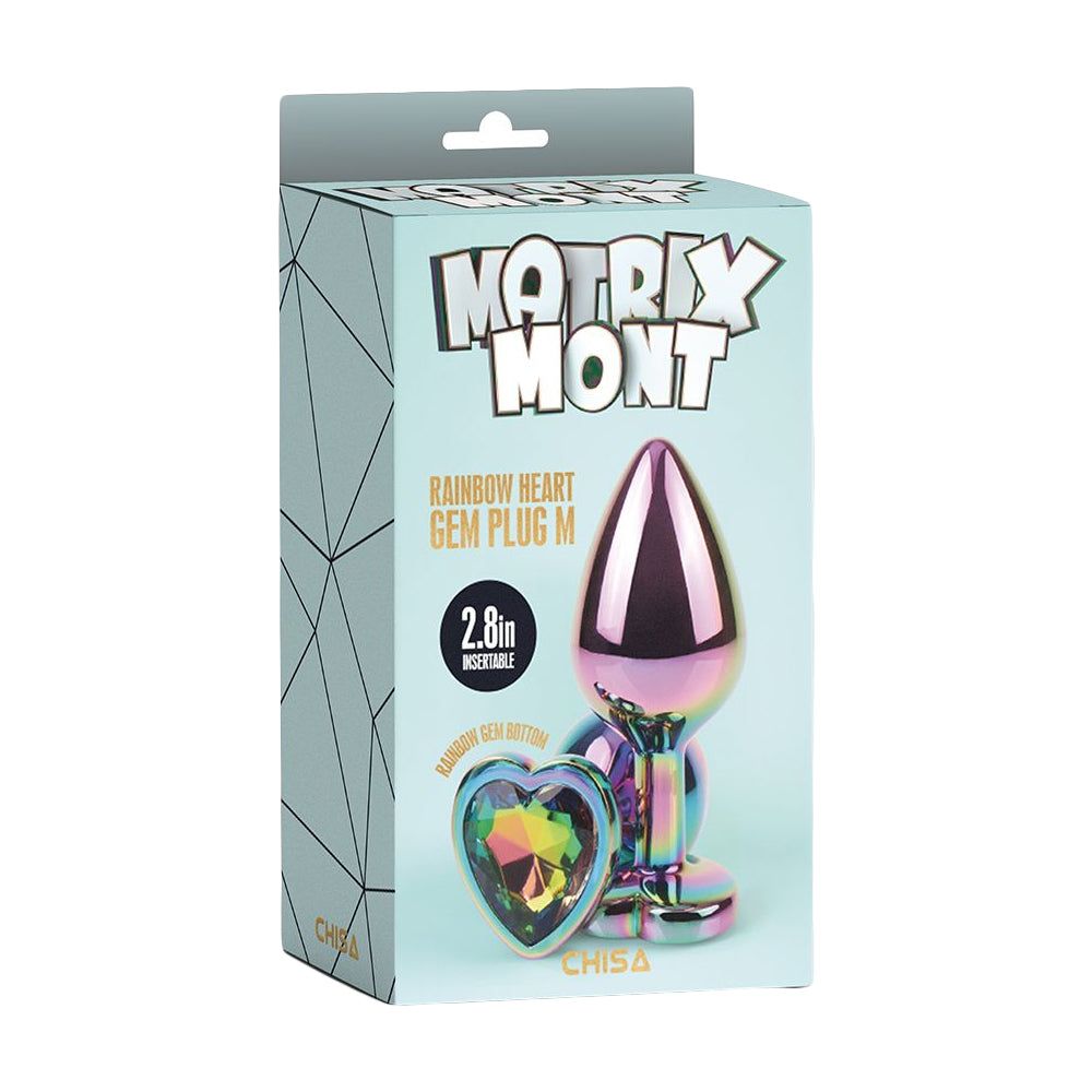 Confezione con plug anale. Nome prodotto: Rainbow Heart Gem Plug M. Marchio: Matrix Mont. 2.8in.