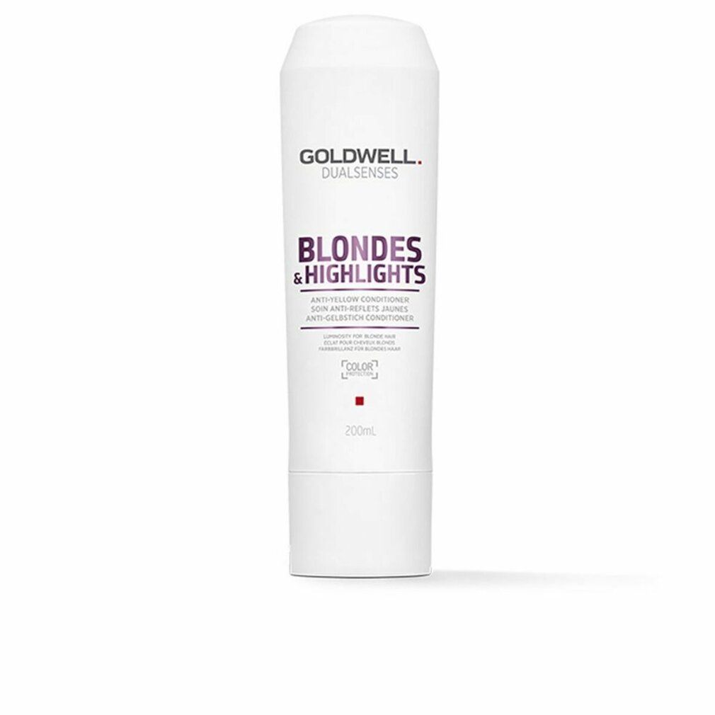 Conditioner anti-giallo Goldwell Blondes & Highlights. Flacone bianco, testo viola. 200ml.