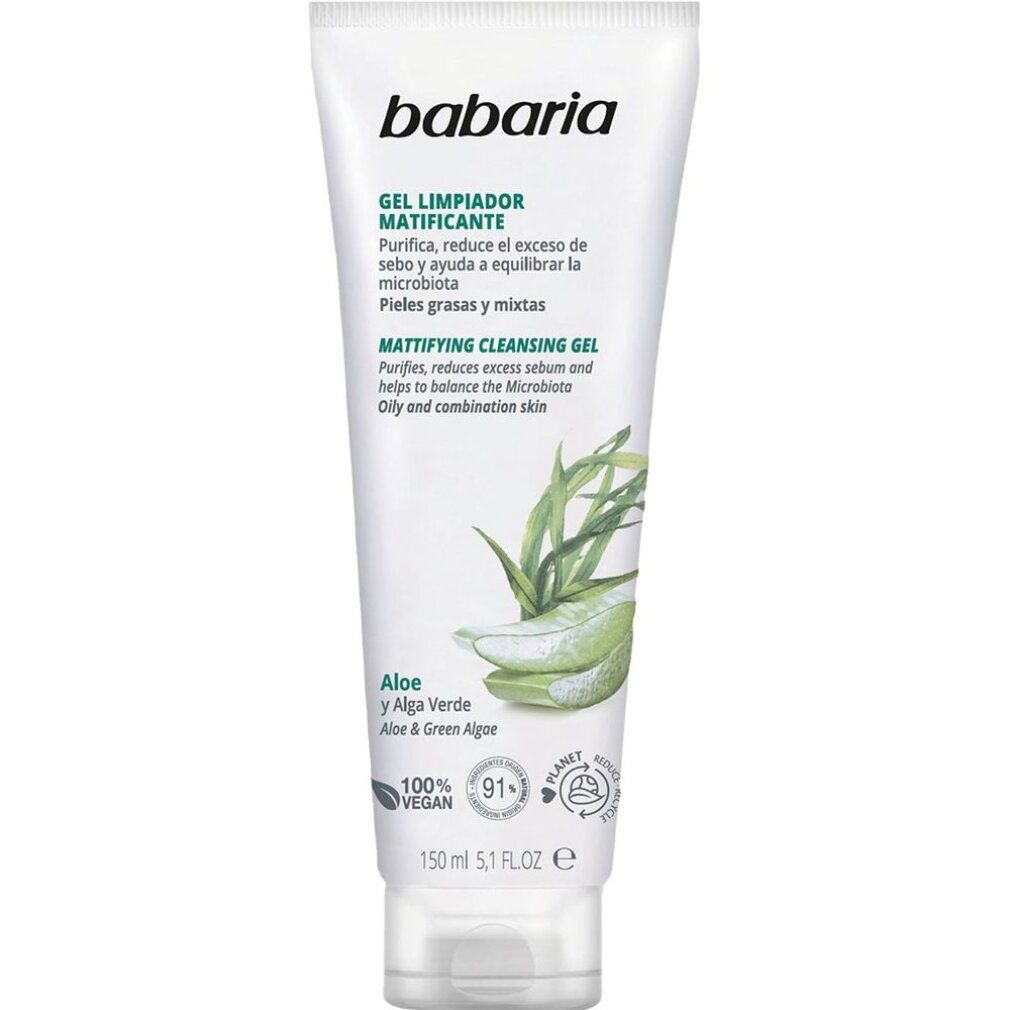 Tubo gel detergente opacizzante Babaria con Aloe Vera e alghe verdi, 150ml.