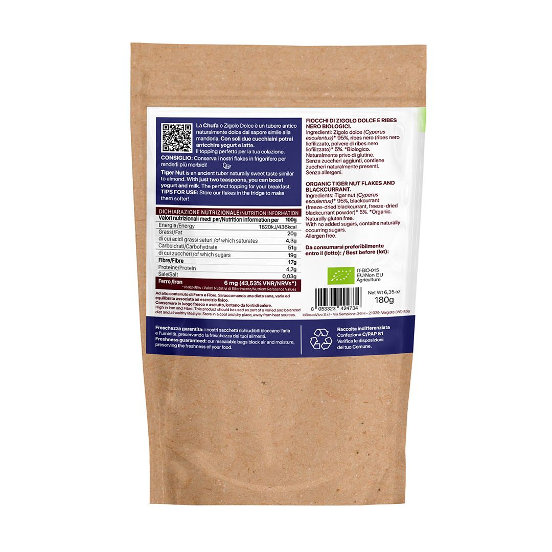 IoBoscoVivo Chufa Flakes al Ribes Nero Bio - Fiocchi di Chufa Senza Glutine, Senza Zuccheri aggiunti