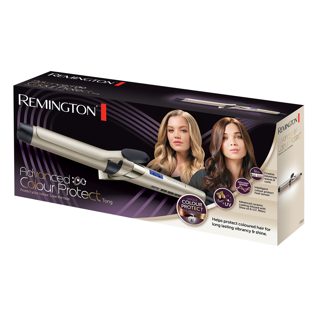 Confezione di un arricciacapelli dorato Remington con due donne.