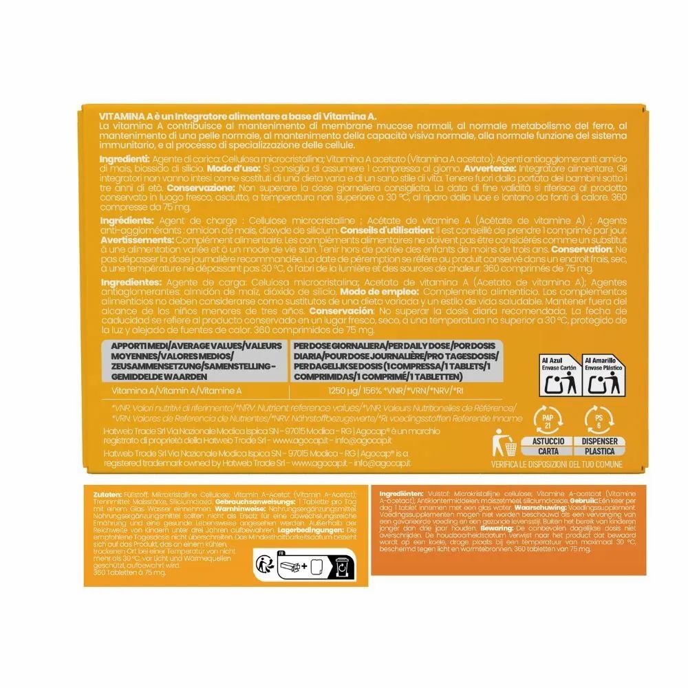 agocap - Vitamina A pura alto dosaggio 360 comprese