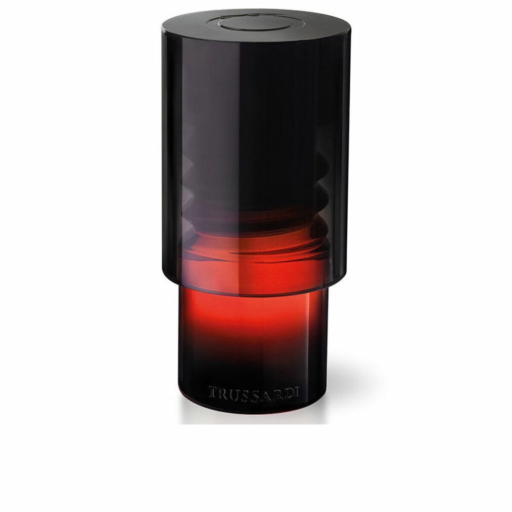 Flacone nero con sfumatura rossa. Scritta "TRUSSARDI" in basso.