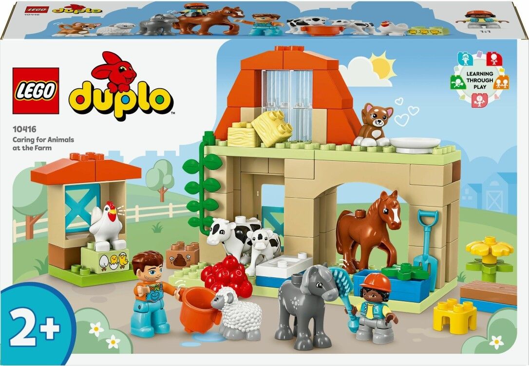 Set LEGO Duplo. Giocattolo fattoria con personaggi e animali. Confezione con nome del prodotto e età consigliata 2+. Edifici e animali.