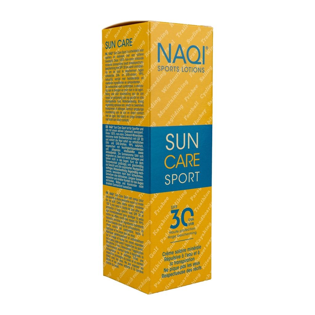 Scatola di imballaggio per NAQI Sun Care Sport Protezione solare SPF 30.