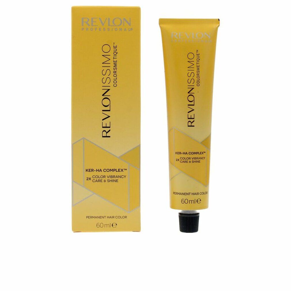 Tubo e confezione Revlon Revlonissimo Colorsmetique. Colore giallo-oro. Tappo nero.