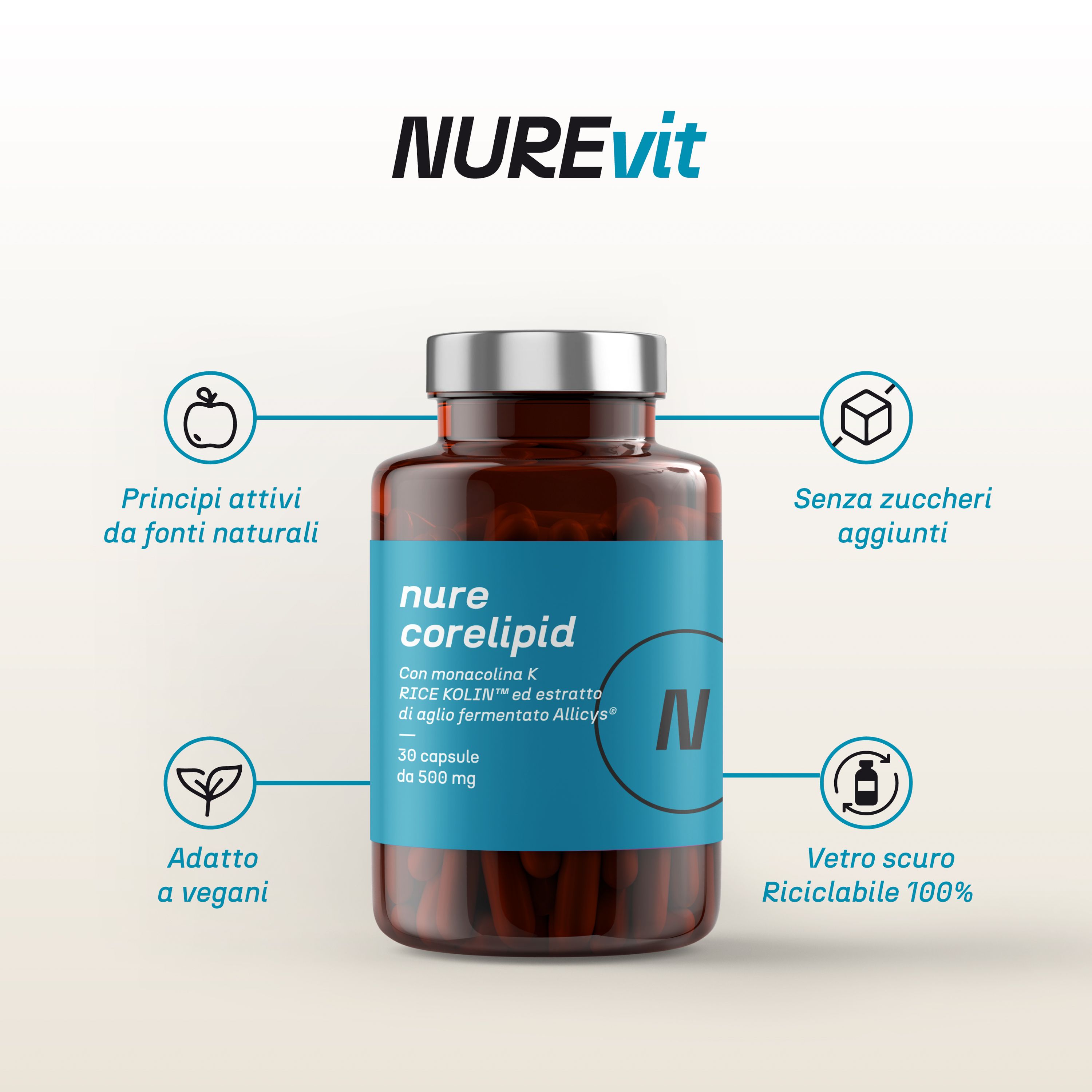 NURE Corelipid 30 cps 500 mg - Integratore per Colesterolo e Salute Cardiovascolare