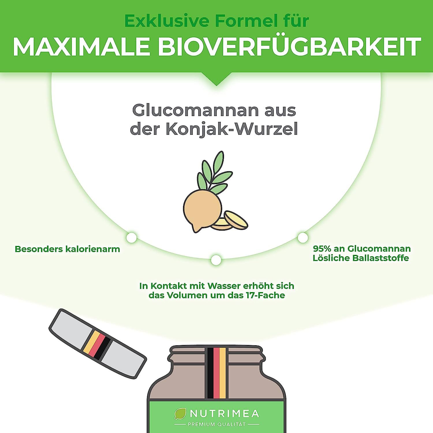 Nutrimea Glucomannano da radice di Konjac | Altamente dosato con il 95% di glucomannano per capsula