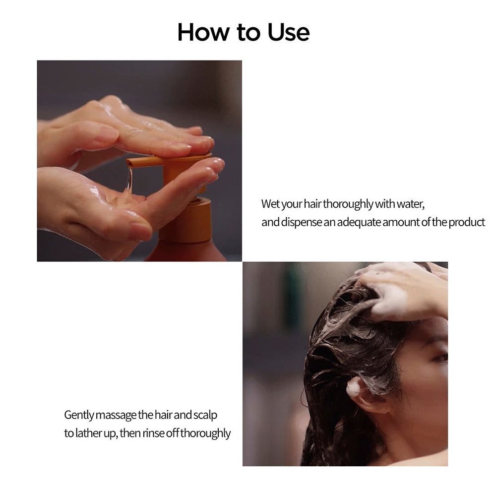 Utilizzo di AYUNCHE Enrich Bonding Shampoo: erogare e massaggiare.