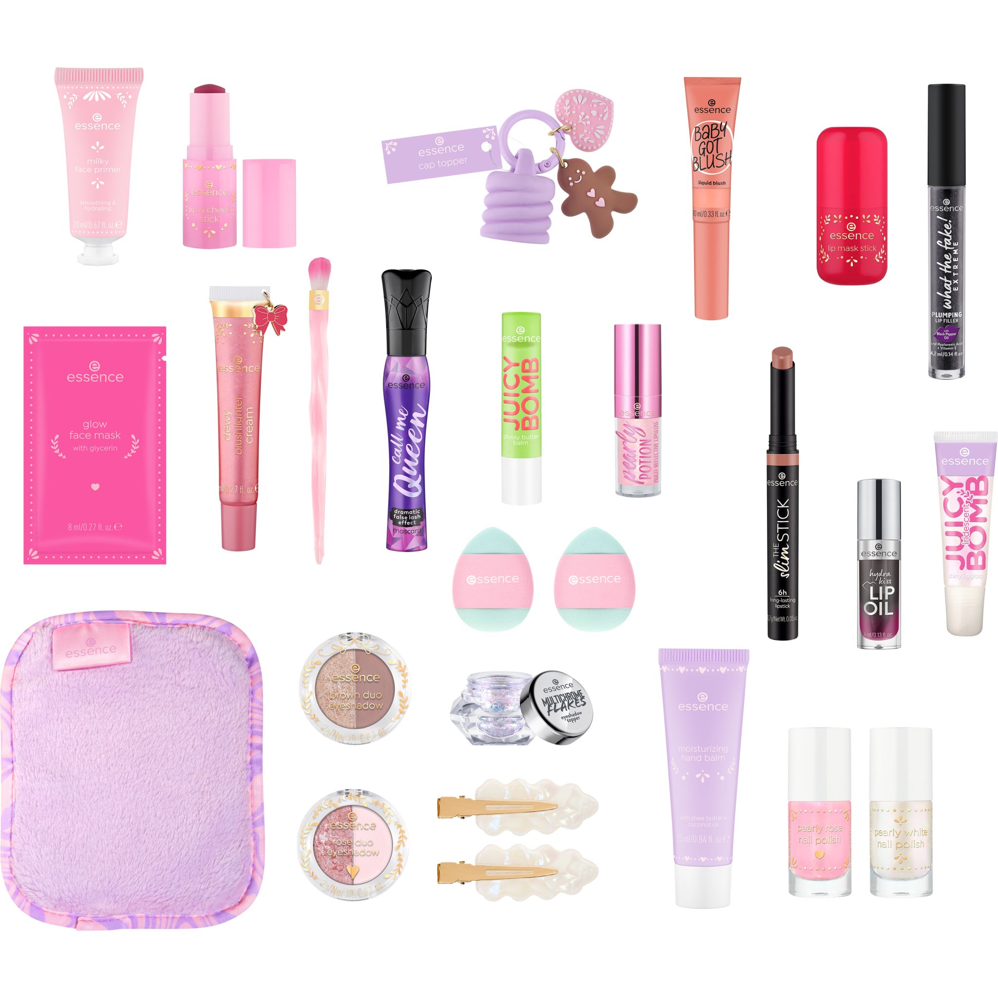 Contenuto del calendario dell'Avvento essence 'The Holiday Tree': cosmetici e accessori.