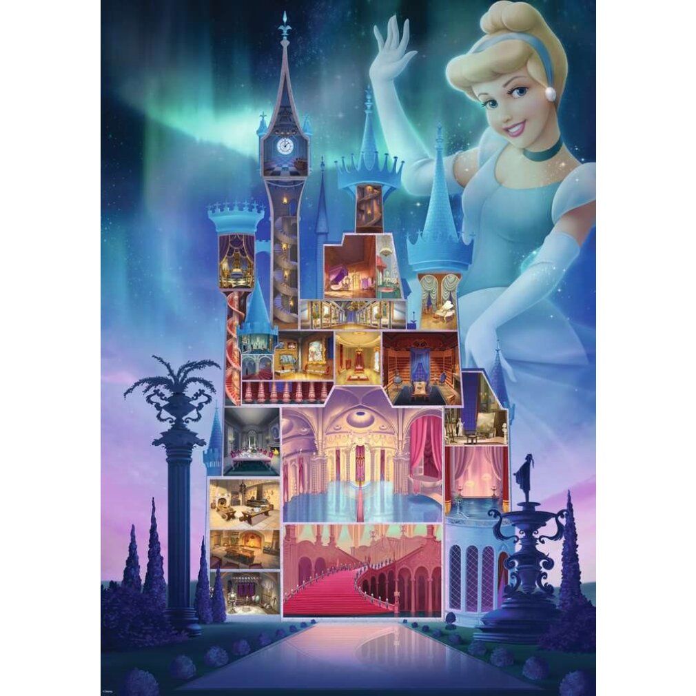 Motivo del puzzle: Cenerentola davanti al castello. Castello con viste interne. Paesaggio celeste. 1000 pezzi.