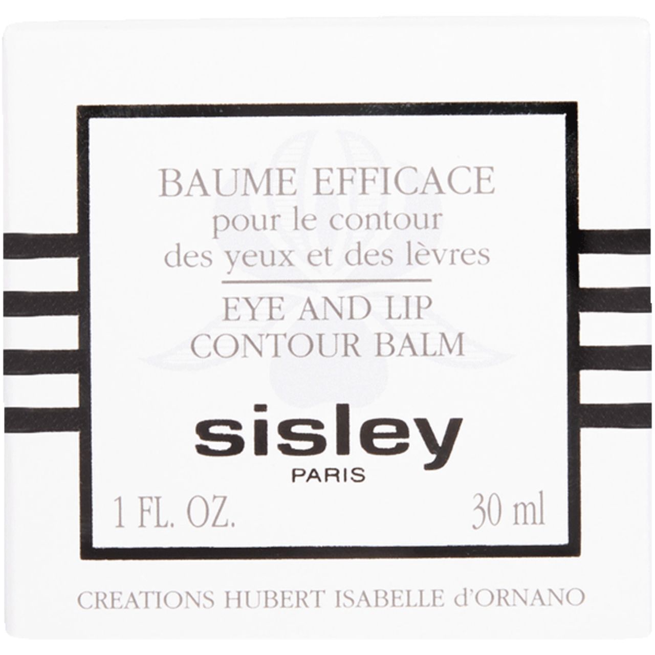 Scatola con scritta: Baume Efficace, Eye and lip contour balm, Sisley Paris. 1 FL. OZ. 30 ml.