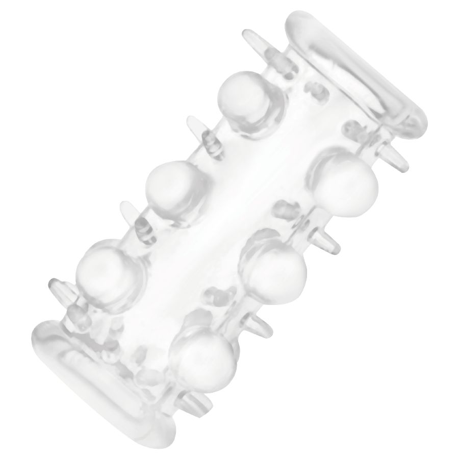 Anello per pene trasparente con bottoni in materiale morbido.