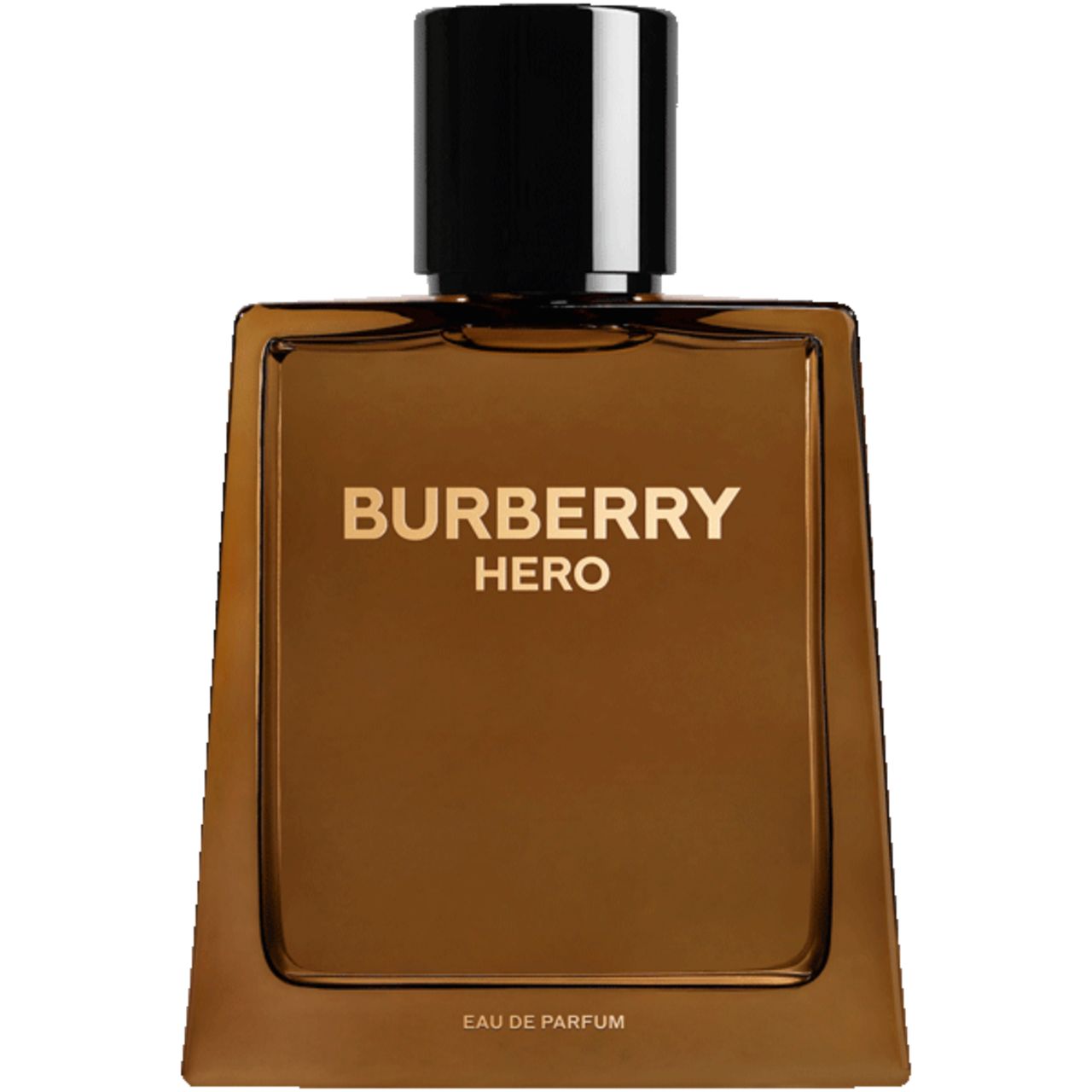 Burberry Hero E.d.P. Nat. Spray. Flacone marrone con tappo nero. Scritta dorata. Forma squadrata.
