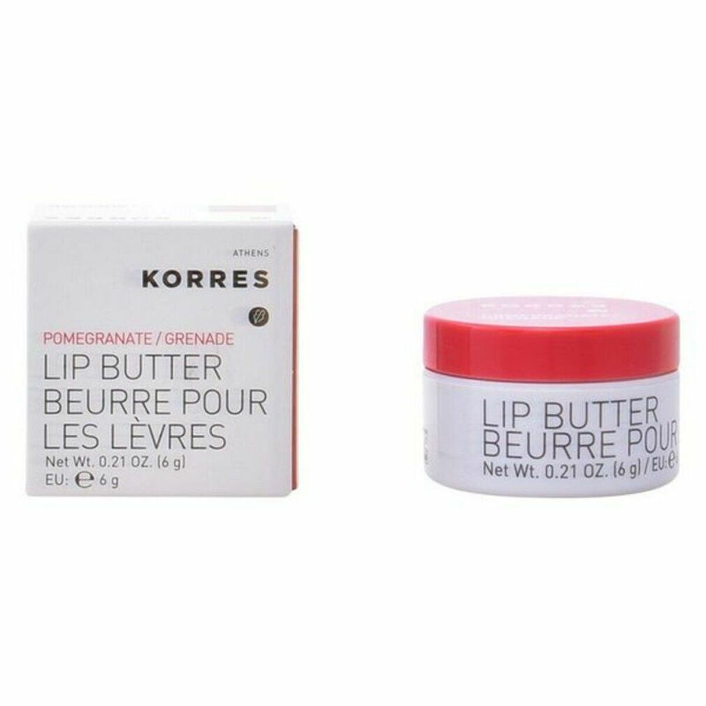 Korres Lip Butter, burro labbra. Vasetto rosso e scatola. Pomegranate/Grenade. Netto 0.21 oz (6g).