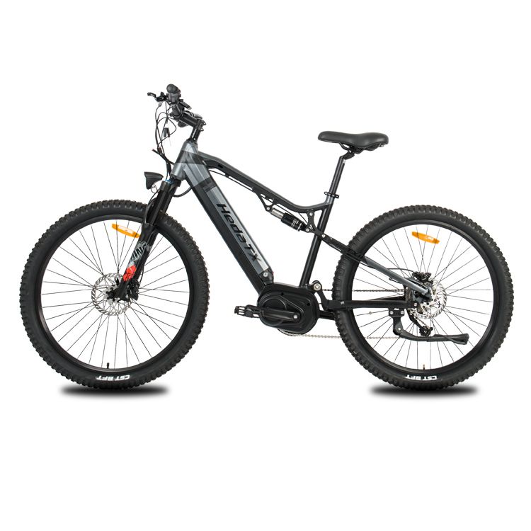 Mountain bike elettrica HedaTX TX11 nero, motore centrale, batteria 48V 15Ah. Pneumatici, sella e manubrio neri.