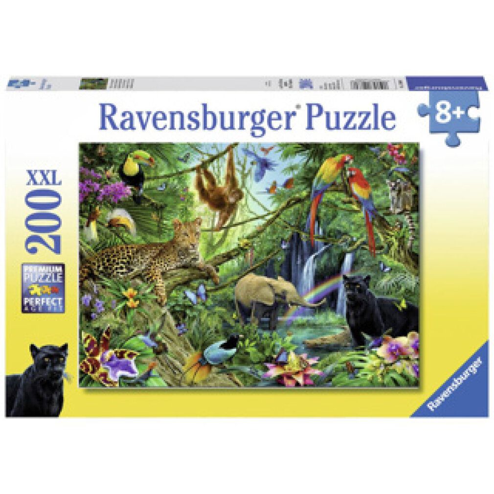 Puzzle con animali della giungla. Scatola "Ravensburger Puzzle", "XXL 200 pezzi". Età consigliata: 8+.