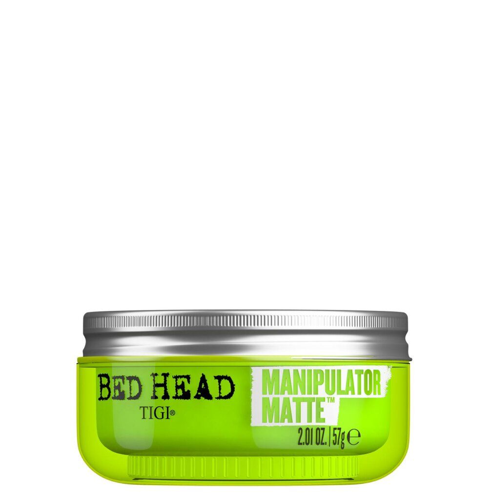 Barattolo verde con coperchio argentato. Scritta: BED HEAD, MANIPULATOR MATTE, TIGI. Peso netto: 57g.