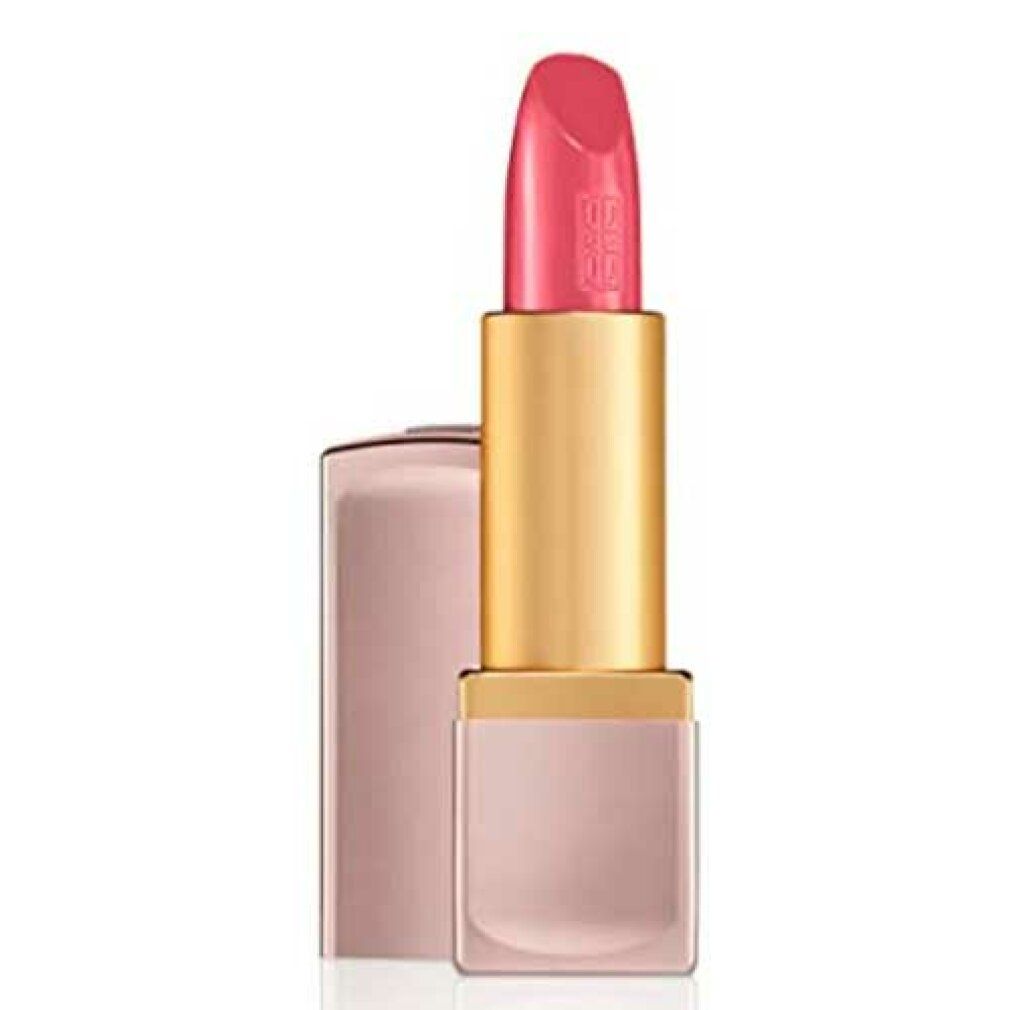 Rossetto rosa aperto, con astuccio dorato e base rosa. Il rossetto mostra il marchio in rilievo.