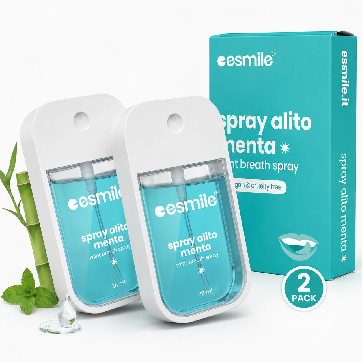 esmile -  Set 2 Spray Alito Fresco Naturale Gusto Menta - Antibatterico e Senza Alcol
