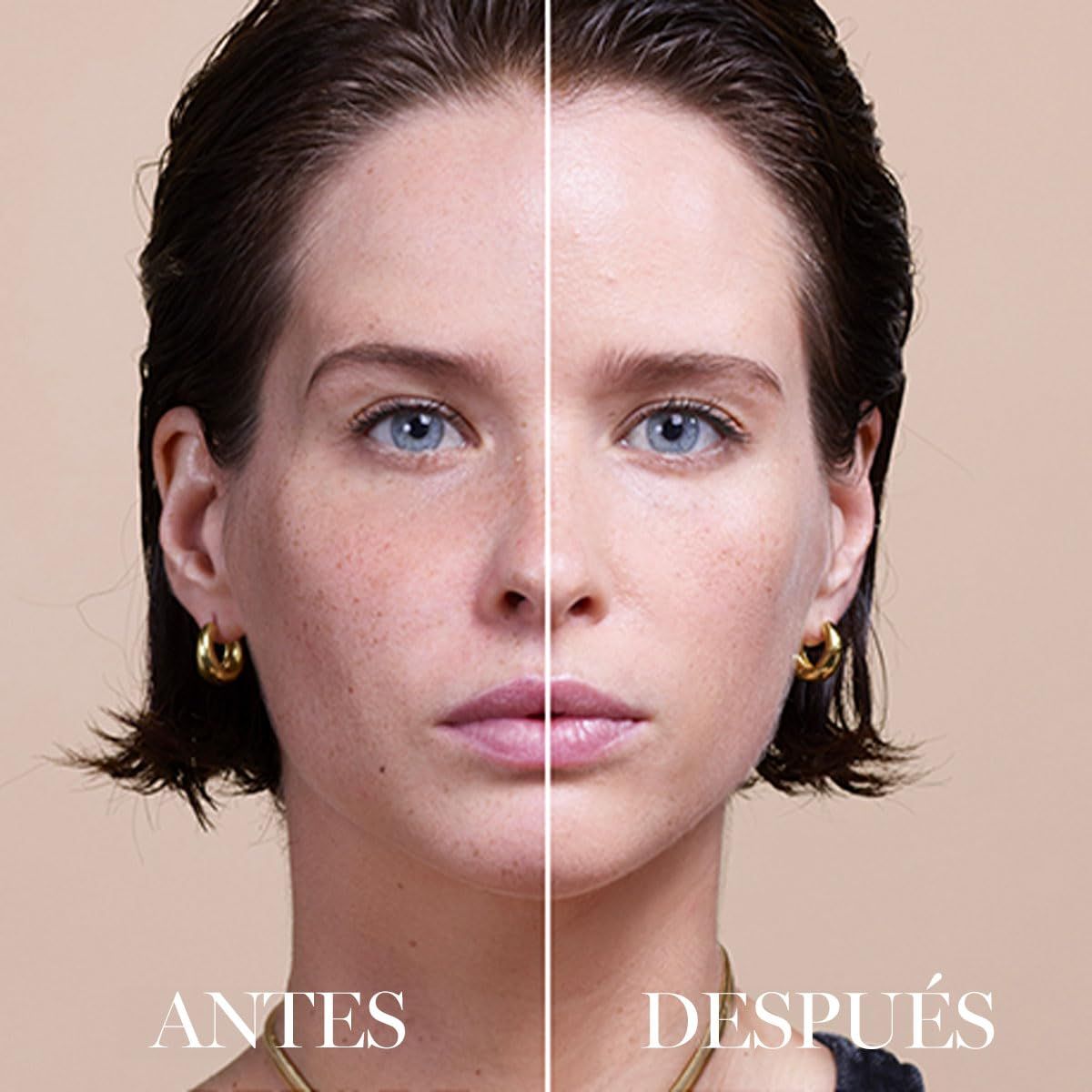 Viso di donna diviso a metà. A sinistra: senza trucco. A destra: truccata.