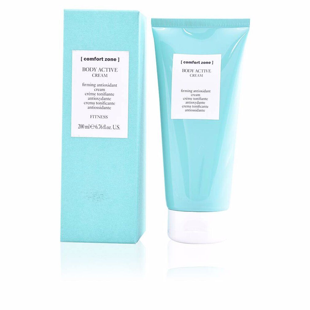 Tubo e scatola turchese. Scritto: Body Active Cream, Fitness. Contiene 200ml.