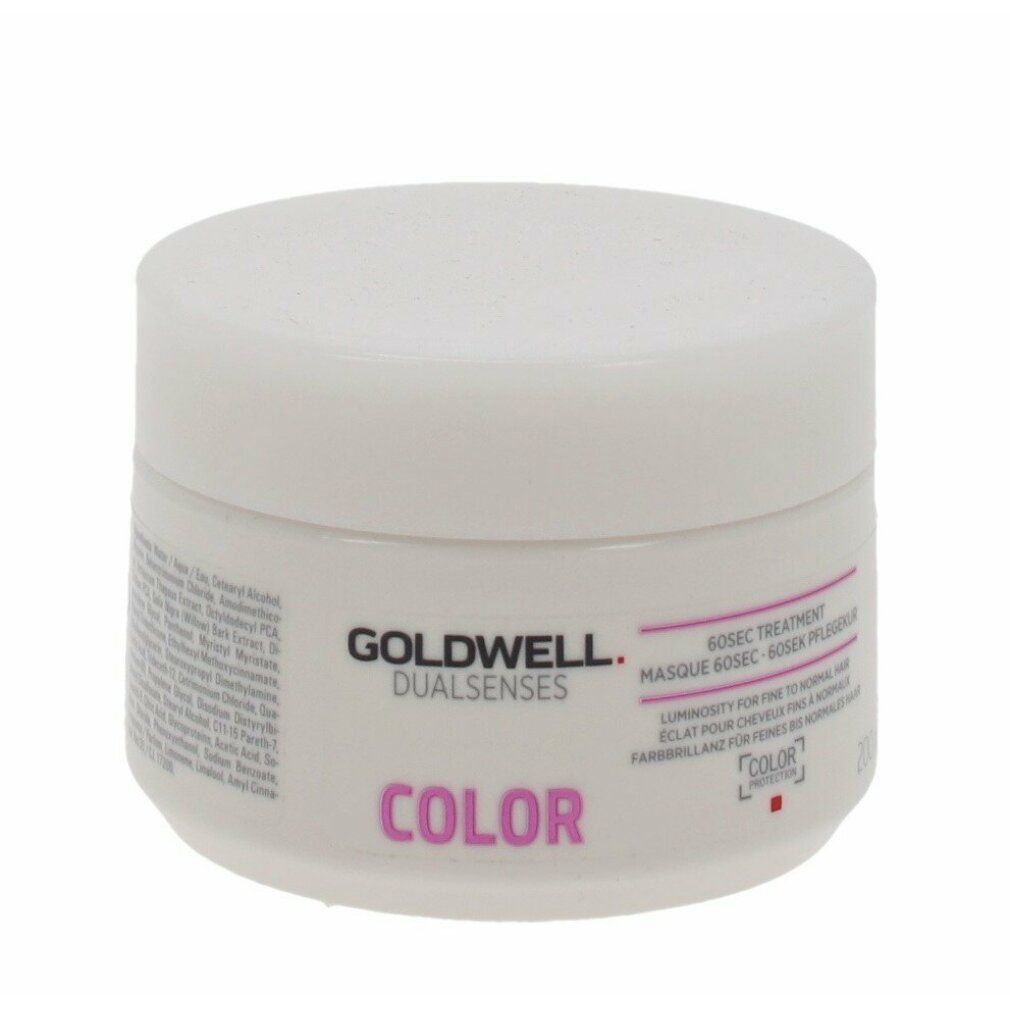 Goldwell Dualsenses Color Treatment. Barattolo bianco con testo viola. Nome del prodotto e logo visibili.
