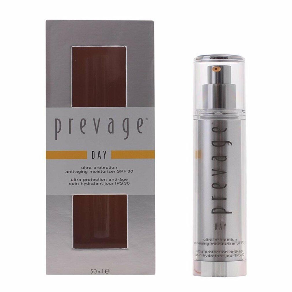Flacone e confezione argento. Scritta: Prevage DAY, protezione ultra anti-età idratante SPF 30. 50ml.