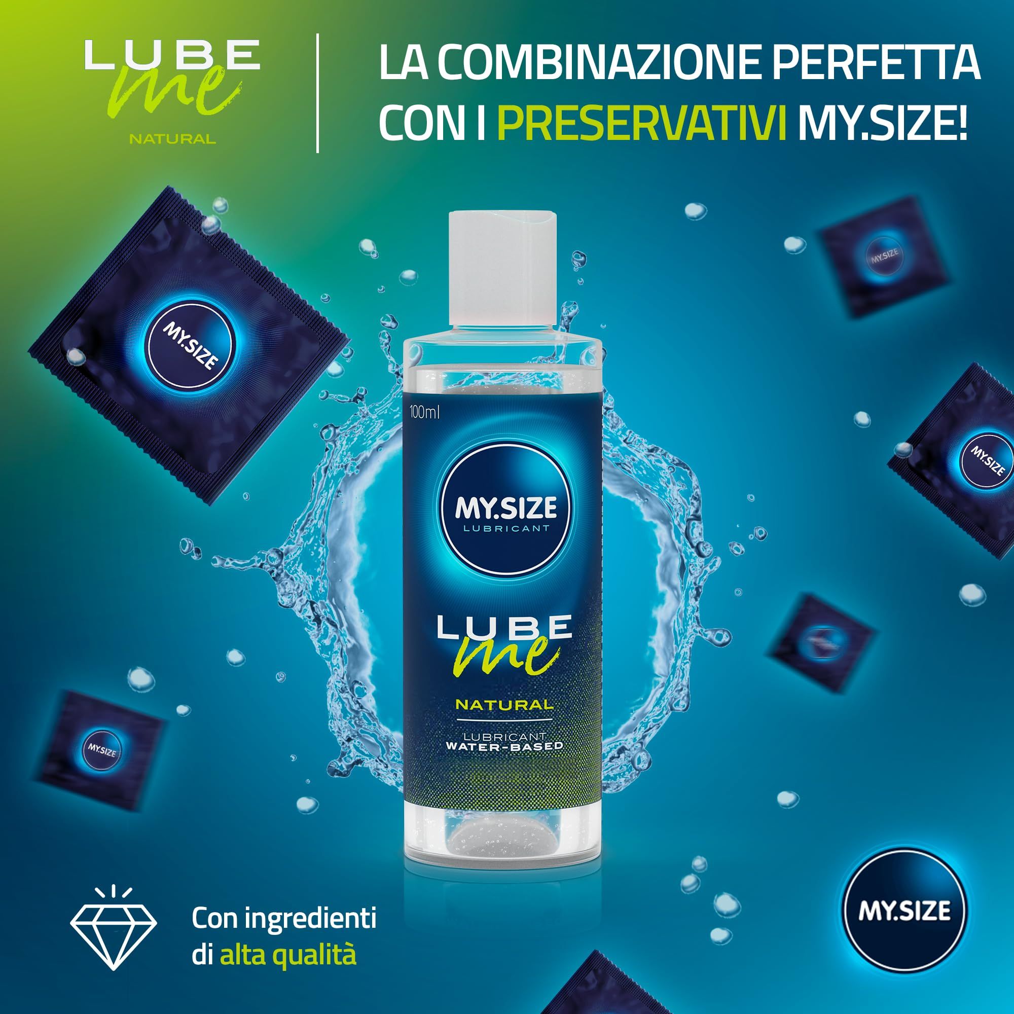 Gel lubrificante My.Size Lube Me Natural, 100ml. A base d'acqua, compatibile con preservativi.