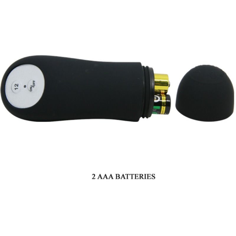 Dispositivo nero con coperchio rimovibile. Contiene due batterie AAA.