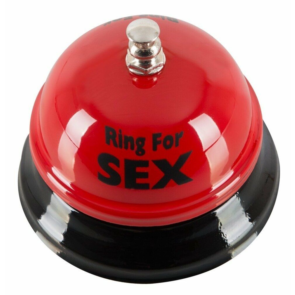 Campanello rosso con base nera. Scritta nera "Ring For SEX".