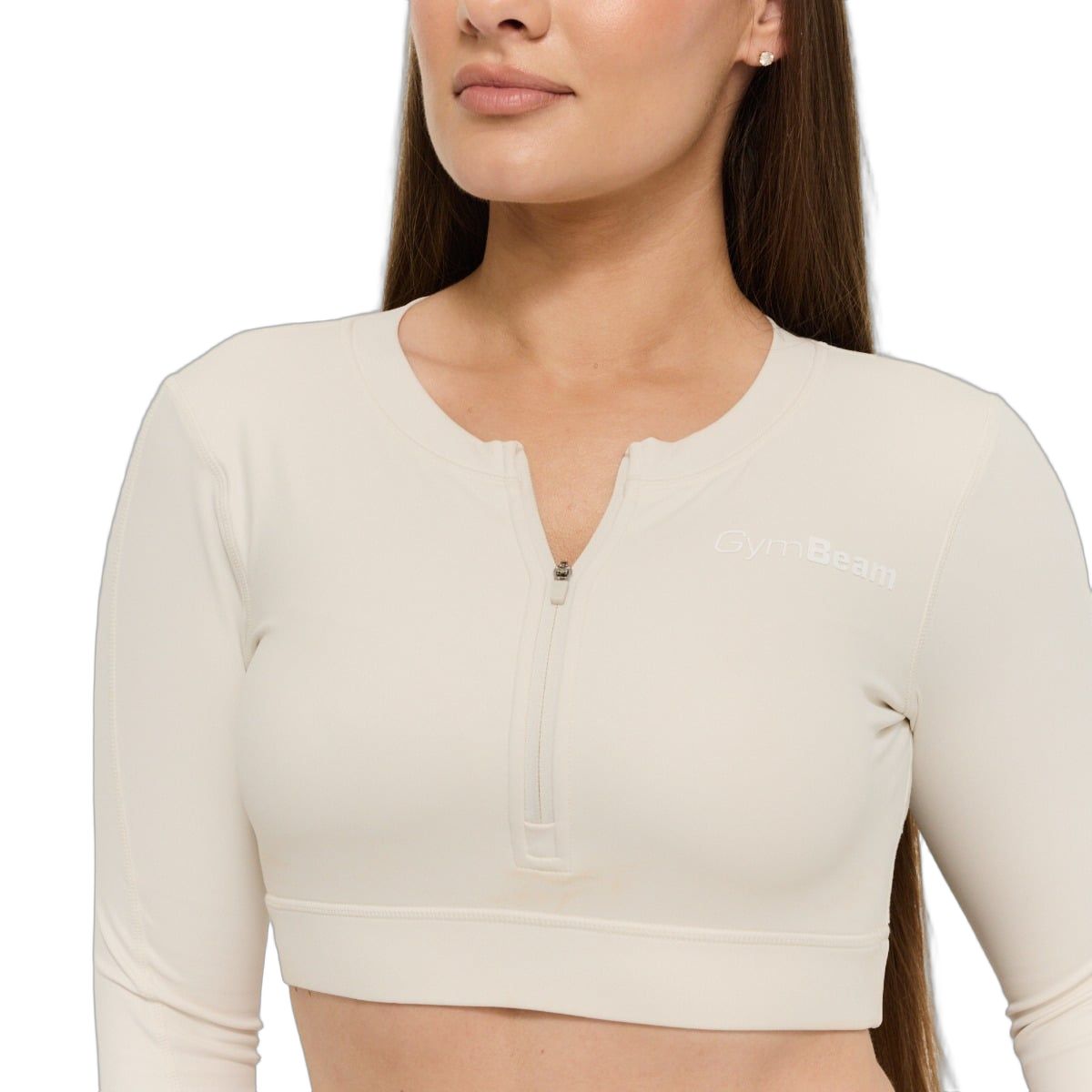 GymBeam Top sportivo donna Prime cropped a maniche lunghe Pearl