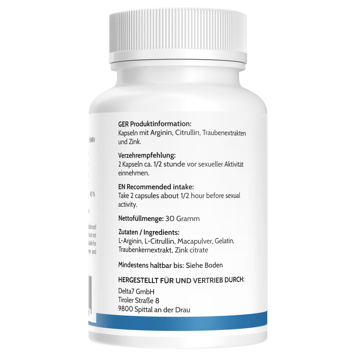 Flacone di integratore alimentare Pentoxx, 20 capsule, con simbolo maschile.
