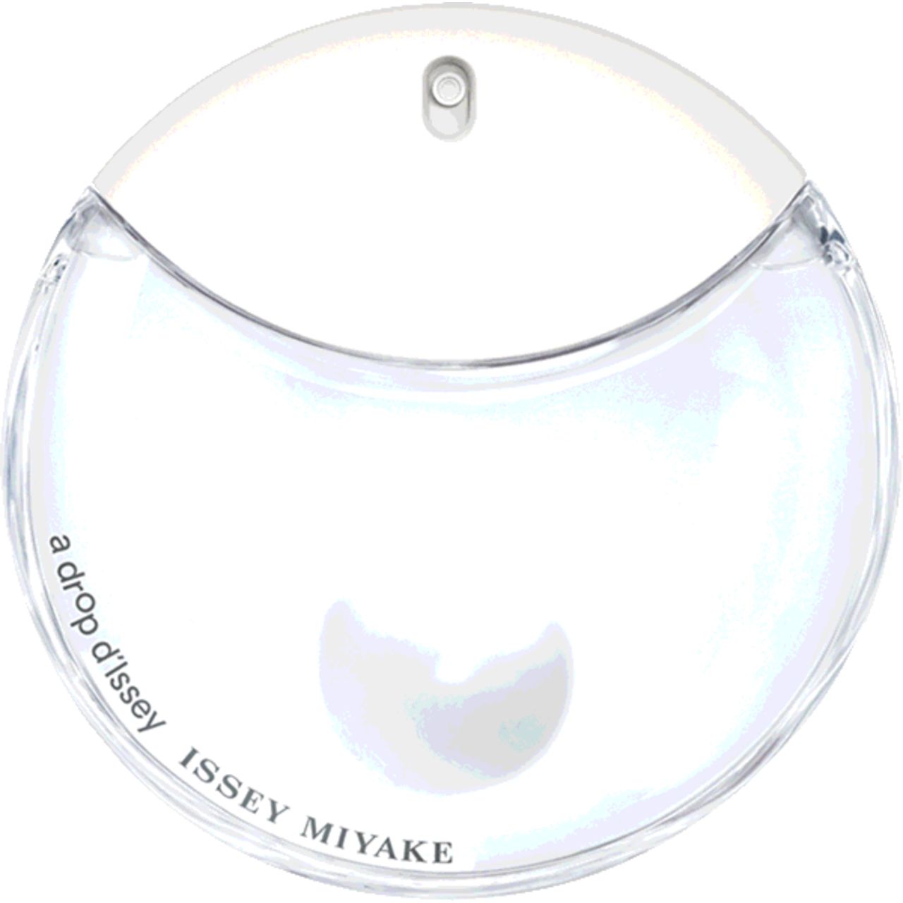 Flacone rotondo con tappo bianco. Scritta: a drop d'Issey, ISSEY MIYAKE.