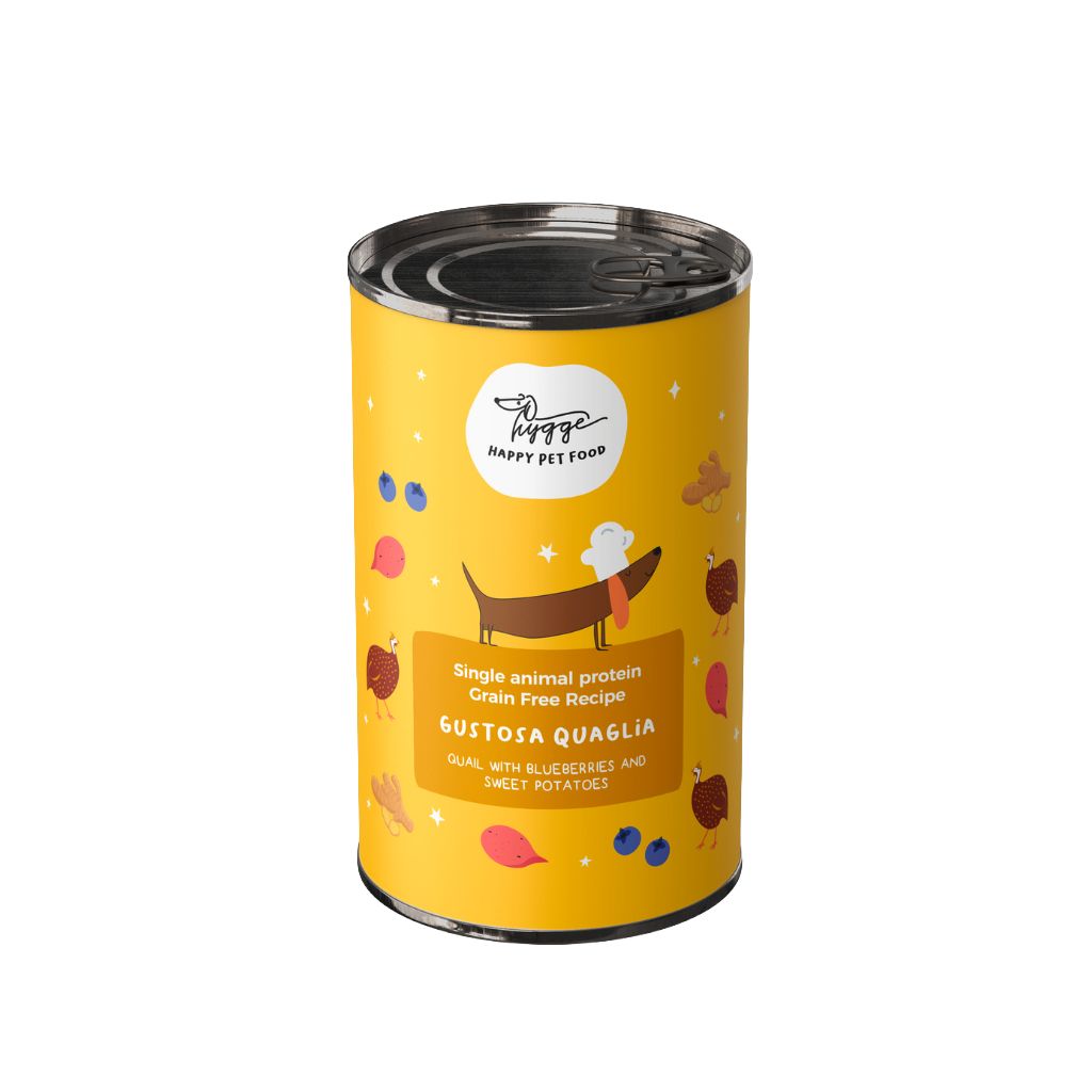HYGGEDOG - Monoproteico Gustosa Quaglia con Mirtilli e Patate Dolci - 1 scatoletta