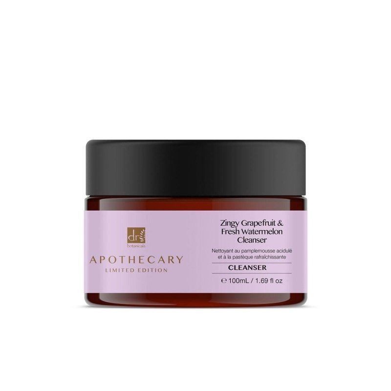 Gel detergente anti-età Dr. Botanicals pompelmo e anguria, vasetto in vetro.