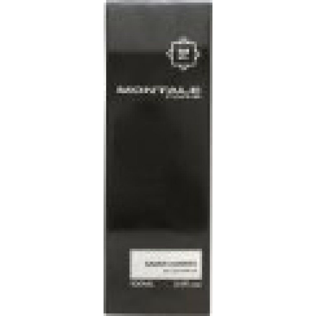 Confezione rettangolare nera. Scritta: Montale Paris, Sandflowers Eau de Parfum. 100ml, 3.4 Fl. Oz.