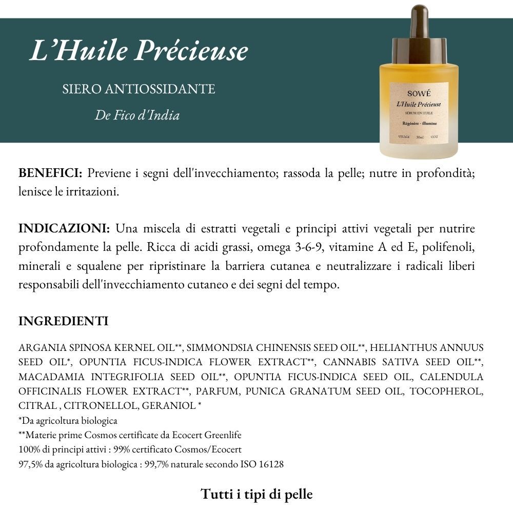 SOWÉ L'Huile Précieuse Siero in flacone di vetro con contagocce. Olio giallo.
