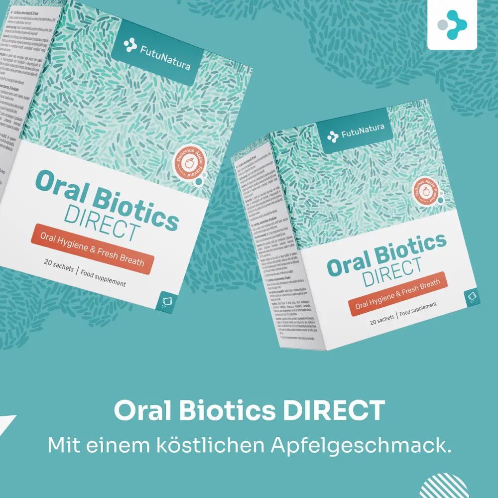 Due confezioni FutuNatura Oral Biotics DIRECT, 20 bustine. Con delizioso gusto di mela.