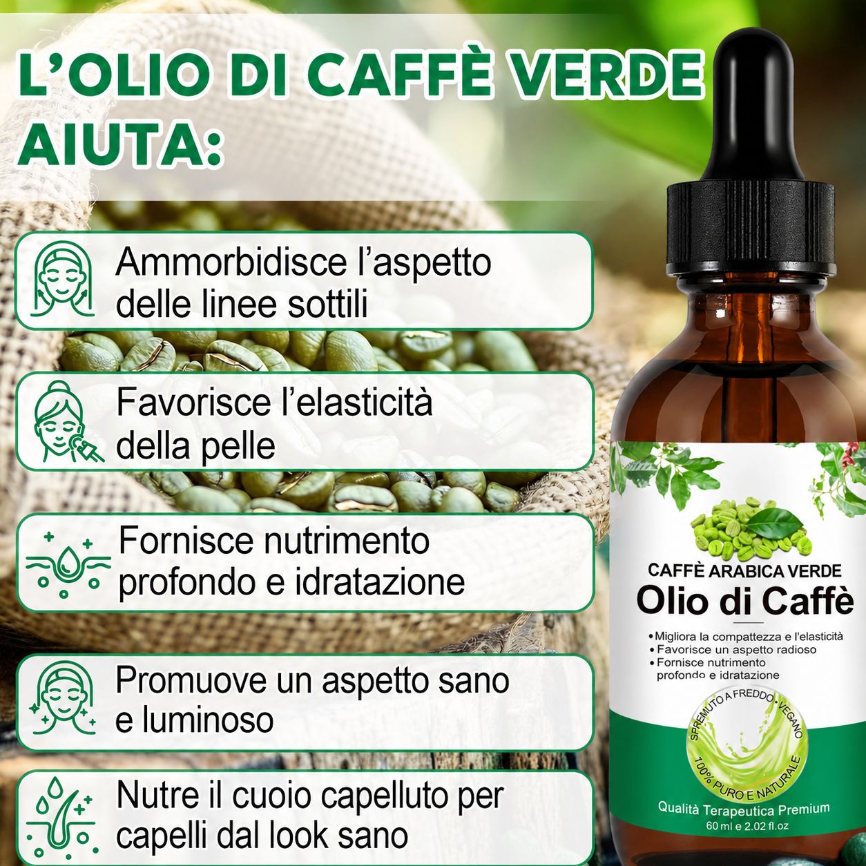 Abodiuss olio di caffè per il viso – contro le rughe per viso, corpo e capelli
