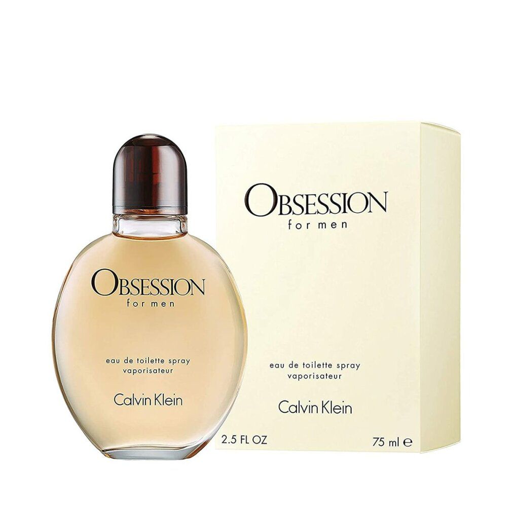 Flacone e confezione. Flacone rotondo, ambrato, con tappo marrone. Confezione beige, rettangolare. "OBSESSION for men".